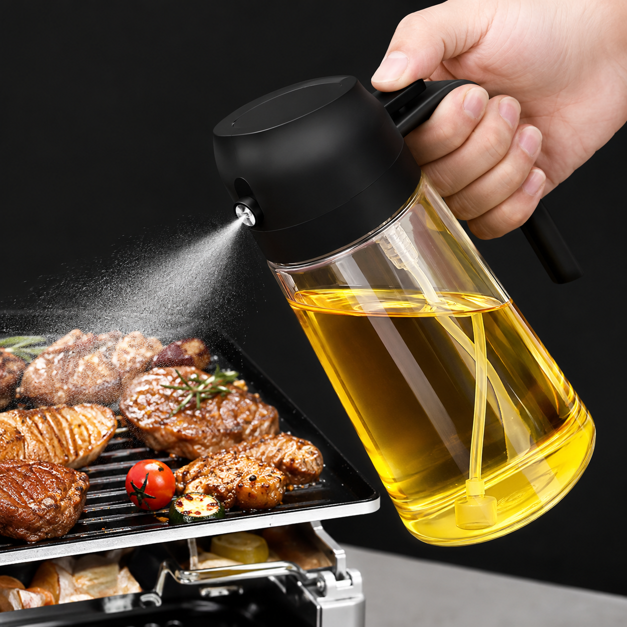 FLIXHOOK 2-in-1 Oil Sprayer & Dispenser, 500ml, Black, Pack of 1