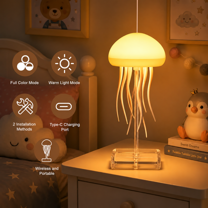 RGB Jellyfish Table Lamp with Warm Light Mode, Rechargeable Decorative LED Night Light