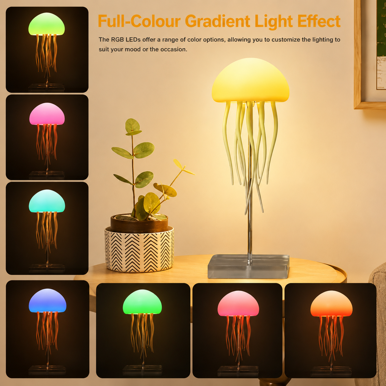 RGB Jellyfish Table Lamp with Warm Light Mode, Rechargeable Decorative LED Night Light